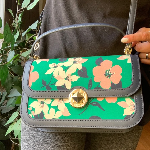 Authentic KATE SPADE Leather/Floral canvas turnlock flap Crosby/Sarchel 2 straps - Picture 3 of 13